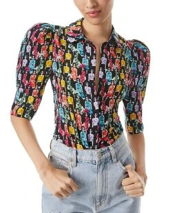Alice + Olivia Willa Puff Sleeve Silk Top Women