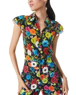 Alice + Olivia Martel Flutter Sleeve Silk Blouse Women