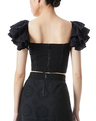 Alice + Olivia Tawny Ruffle Linen-Blend Crop Top Women 2 Alice + Olivia Tawny Ruffle Linen-Blend Crop Top Women - Image 2