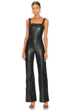 Alice + Olivia Linette Faux Leather Jumpsuit Black