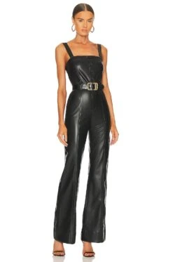 Alice + Olivia Linette Faux Leather Jumpsuit Black -Alice + Olivia Shop ALI WC26 V4