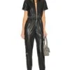 Alice + Olivia Levi Faux Leather Cargo Jumpsuit Black
