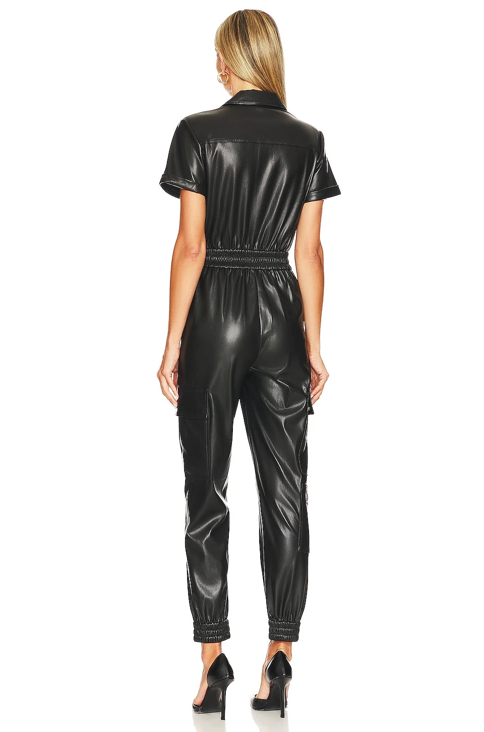 Alice + Olivia Levi Faux Leather Cargo Jumpsuit Black 3 Alice + Olivia Levi Faux Leather Cargo Jumpsuit Black - Image 3