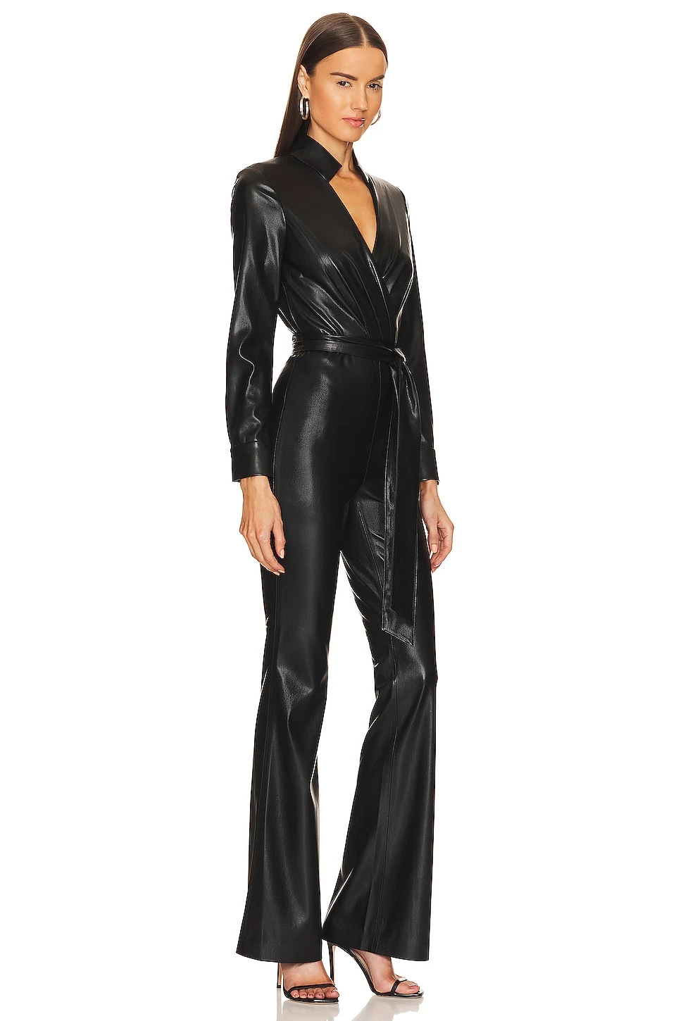 Alice + Olivia Evita Faux Leather Jumpsuit Black 2 Alice + Olivia Evita Faux Leather Jumpsuit Black - Image 2