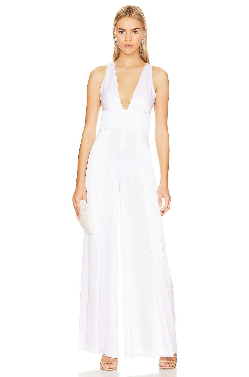 Alice + Olivia Myrtle Low V-neck Wide Jumpsuit White 1 Alice + Olivia Myrtle Low V-neck Wide Jumpsuit White