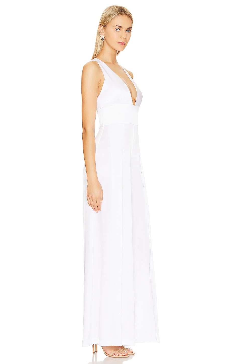 Alice + Olivia Myrtle Low V-neck Wide Jumpsuit White 2 Alice + Olivia Myrtle Low V-neck Wide Jumpsuit White - Image 2