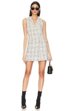 Alice + Olivia Jordy Double Breasted Tuxedo Dress Ecru & Black