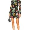 Alice + Olivia Delora Long Sleeve Flare Mini Dress Atrium Floral Small