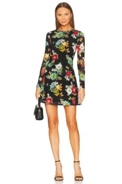 Alice + Olivia Delora Long Sleeve Flare Mini Dress Atrium Floral Small