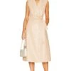 Alice + Olivia Conan Faux Leather Long Vest Belted Dress Almond