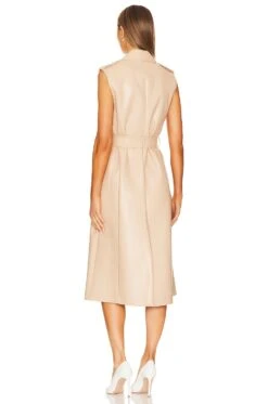 Alice + Olivia Conan Faux Leather Long Vest Belted Dress Almond -Alice + Olivia Shop ALI WD1007 V3