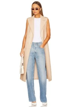 Alice + Olivia Conan Faux Leather Long Vest Belted Dress Almond -Alice + Olivia Shop ALI WD1007 V4