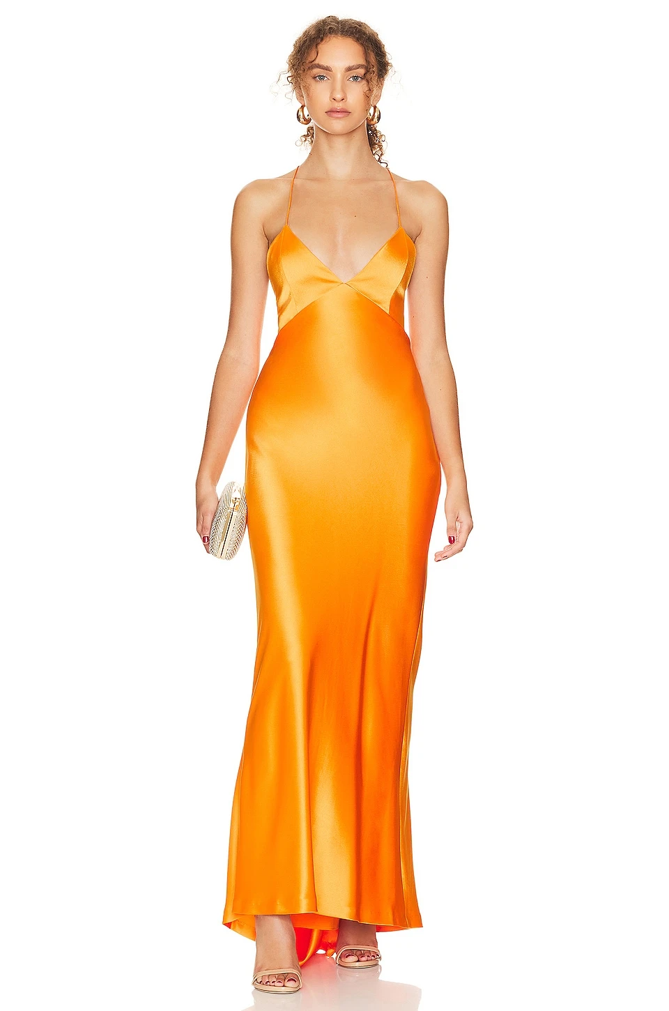 Alice + Olivia Montana V-neck Slip Dress With Train Tangerine 1 Alice + Olivia Montana V-neck Slip Dress With Train Tangerine