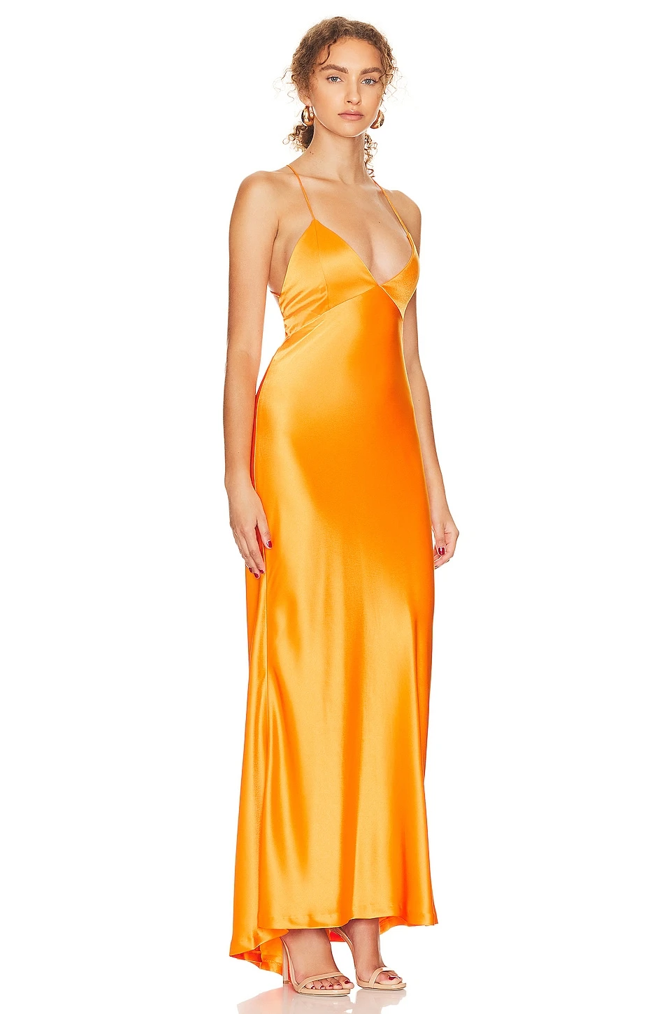 Alice + Olivia Montana V-neck Slip Dress With Train Tangerine 2 Alice + Olivia Montana V-neck Slip Dress With Train Tangerine - Image 2