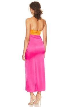 Alice + Olivia Lilita Slit Midi Dress Tangerine & Candy 5 Alice + Olivia Lilita Slit Midi Dress Tangerine & Candy -Alice + Olivia Shop ALI WD1014 V3