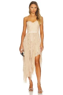 Alice + Olivia Maritza Bustier Asymmetrical Midi Dress Almond