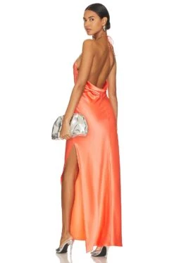 Alice + Olivia Zumi Open Back Halter Maxi Dress Coral Susent
