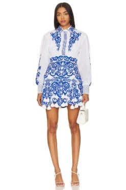 Alice + Olivia Loryn Ember Mini Dress White & Sapphire