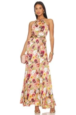 Alice + Olivia Dita Halter Dress Juniper Floral Rose