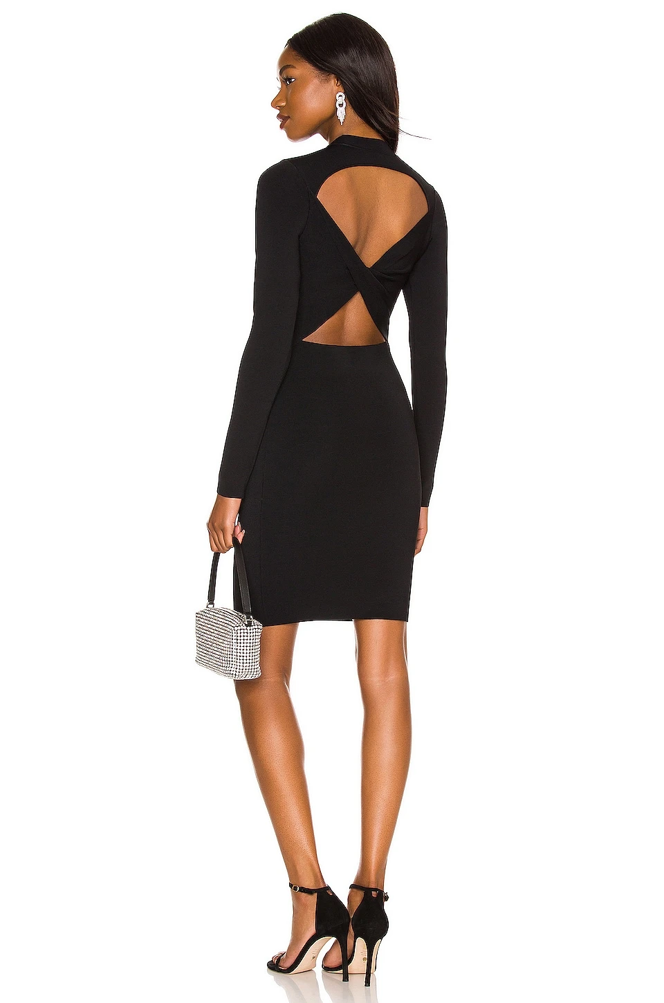 Alice + Olivia Estelle Twist Back Mock Neck Mini Dress Black 1 Alice + Olivia Estelle Twist Back Mock Neck Mini Dress Black