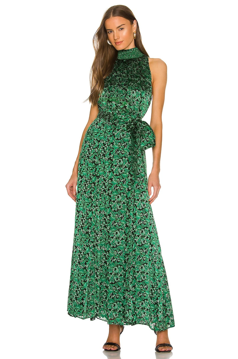 Alice + Olivia Dita Smocked Neck Maxi Dress Making Plans Dark Emerald 1 Alice + Olivia Dita Smocked Neck Maxi Dress Making Plans Dark Emerald