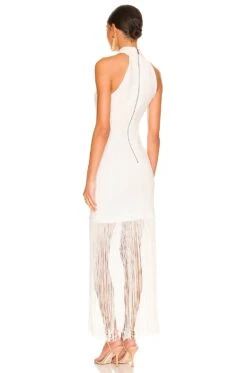 Alice + Olivia Steph Twist Neck Fringe Dress Off White -Alice + Olivia Shop ALI WD907 V3