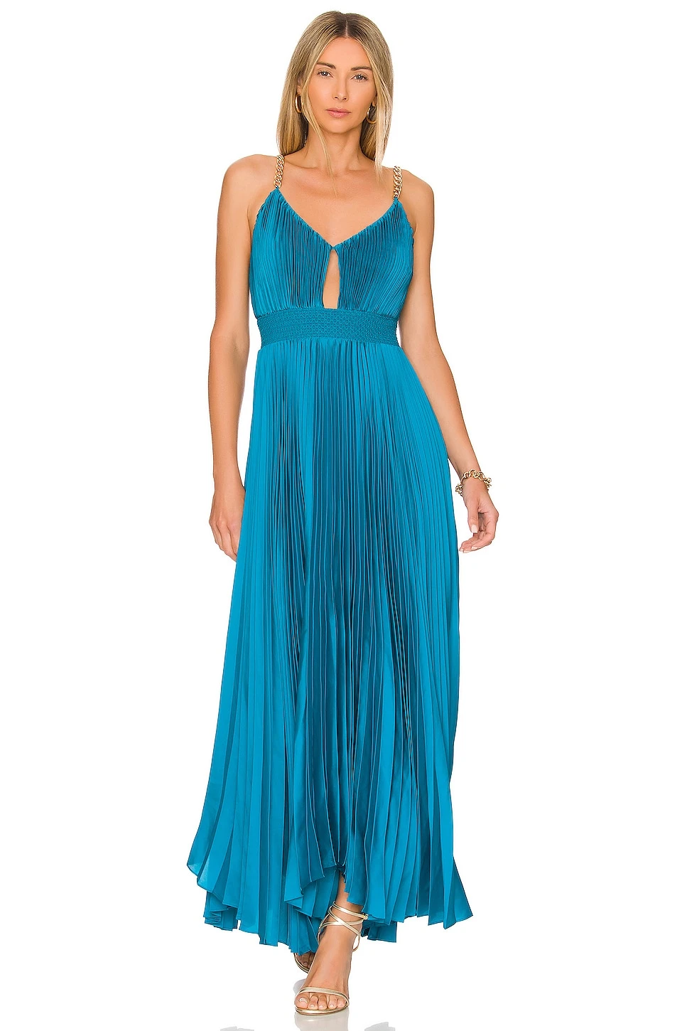 Alice + Olivia Gloria Pleated Maxi Dress Ocean Blue 1 Alice + Olivia Gloria Pleated Maxi Dress Ocean Blue