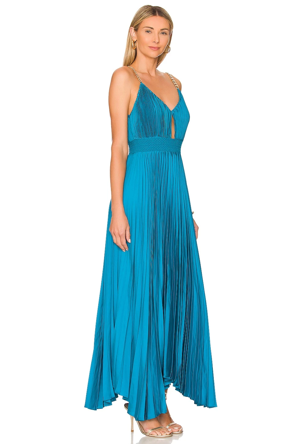 Alice + Olivia Gloria Pleated Maxi Dress Ocean Blue 2 Alice + Olivia Gloria Pleated Maxi Dress Ocean Blue - Image 2
