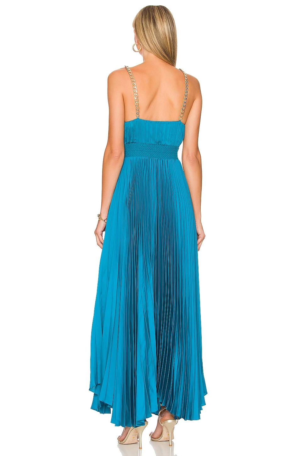 Alice + Olivia Gloria Pleated Maxi Dress Ocean Blue 3 Alice + Olivia Gloria Pleated Maxi Dress Ocean Blue - Image 3