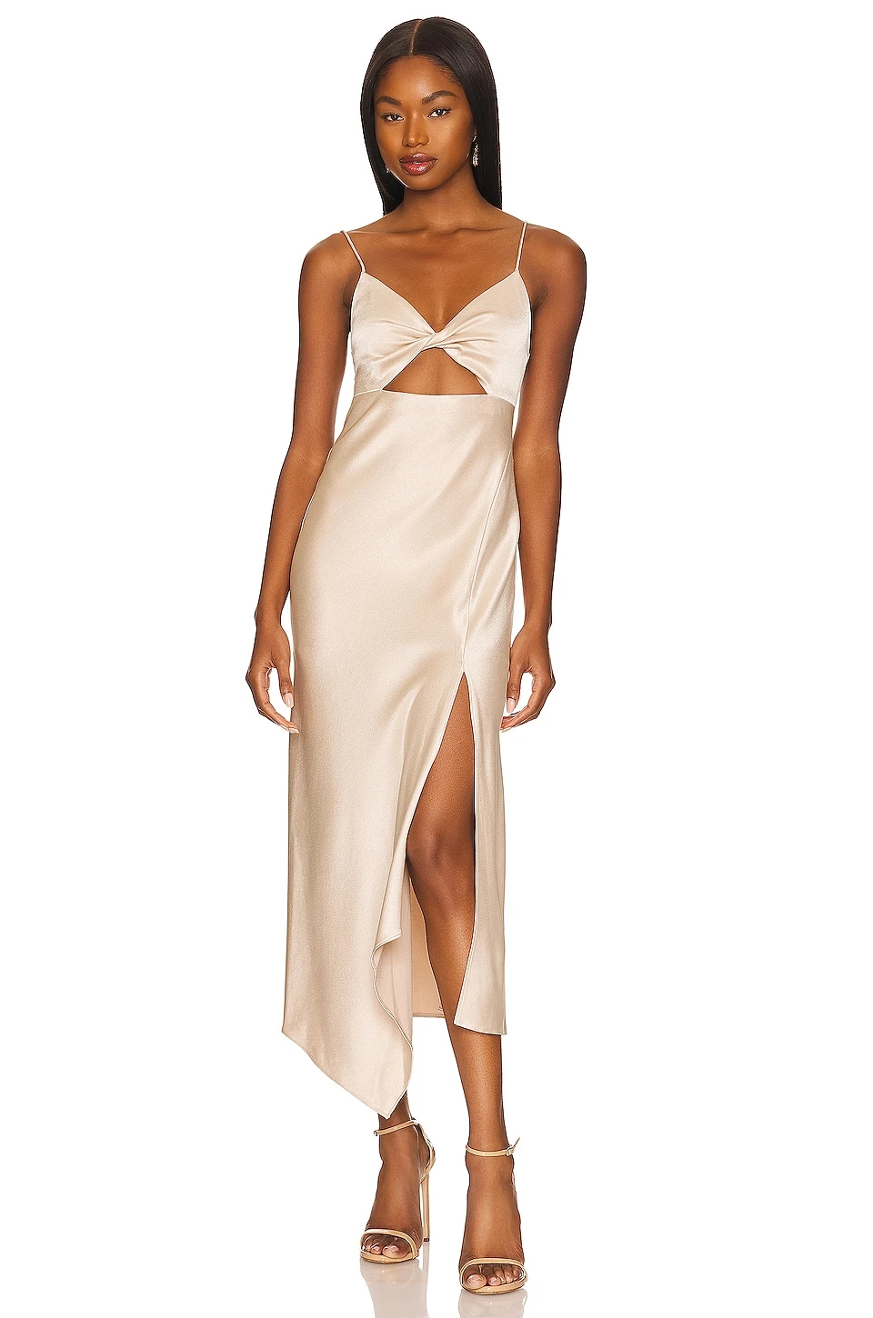 Alice + Olivia Harmony Asymmetrical Midi Dress Sand 1 Alice + Olivia Harmony Asymmetrical Midi Dress Sand