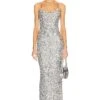 Alice + Olivia Nelle Embellished Fitted Maxi Dress Black & Gunmetal