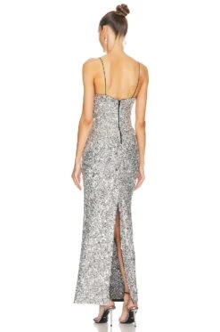 Alice + Olivia Nelle Embellished Fitted Maxi Dress Black & Gunmetal -Alice + Olivia Shop ALI WD995 V3