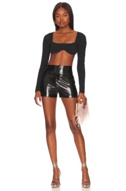 Alice + Olivia Donald Faux Leather Short Black 7 Alice + Olivia Donald Faux Leather Short Black -Alice + Olivia Shop ALI WF168 V4