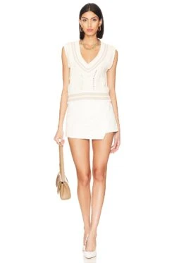 Alice + Olivia Lilia Faux Leather Mini Skort Ecru -Alice + Olivia Shop ALI WF174 V4