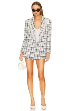 Alice + Olivia Paula Tweed High Waisted Short Black & Off White 8 Alice + Olivia Paula Tweed High Waisted Short Black & Off White -Alice + Olivia Shop ALI WF175 V4