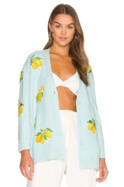 Alice + Olivia Bradford Lemon Cardigan Powder Blue Combo