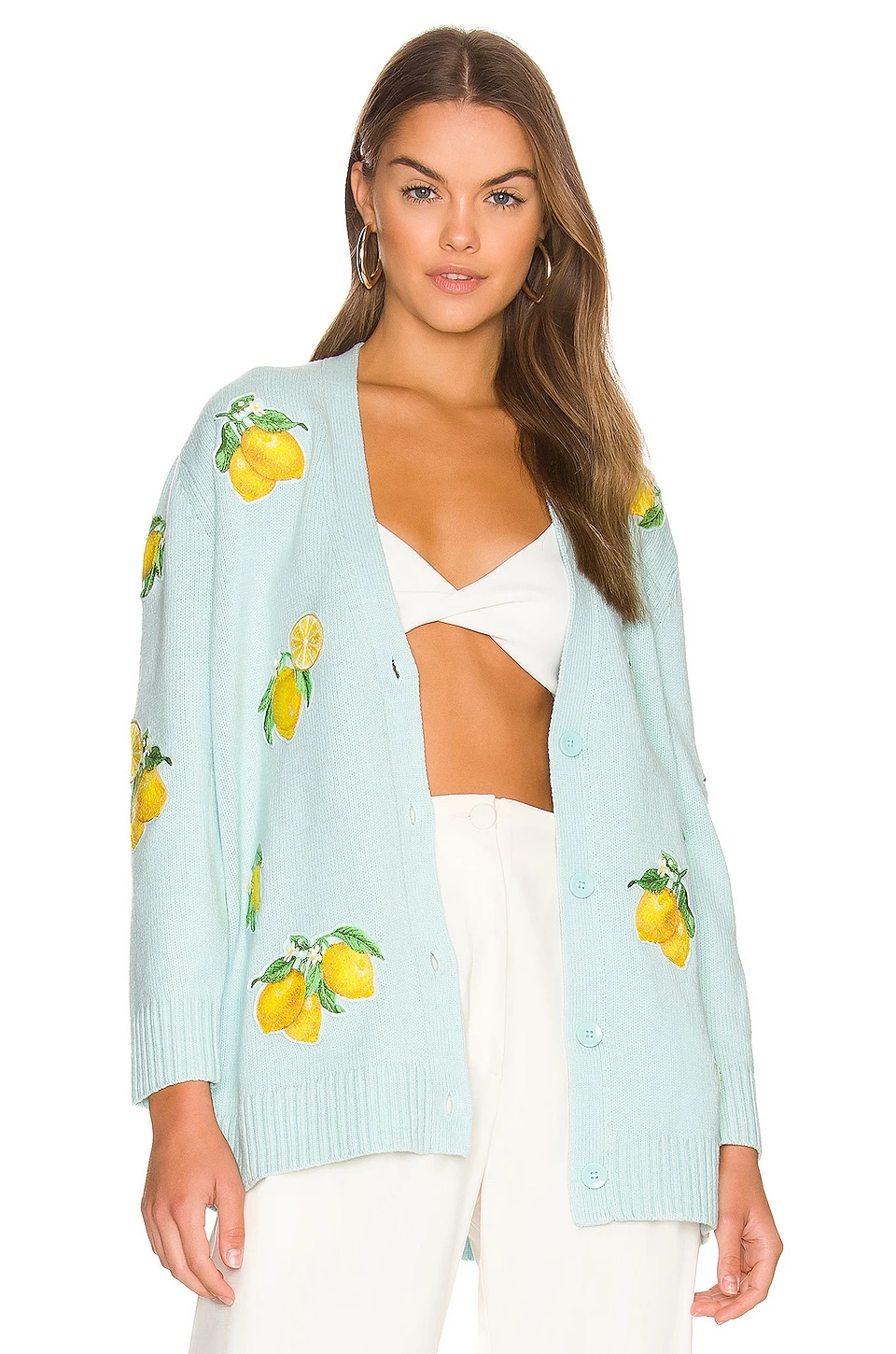 Alice + Olivia Bradford Lemon Cardigan Powder Blue Combo 1 Alice + Olivia Bradford Lemon Cardigan Powder Blue Combo