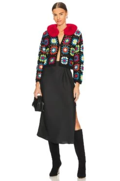 Alice + Olivia Anderson Crop Cardigan Multi & Perfect Ruby -Alice + Olivia Shop ALI WK182 V4