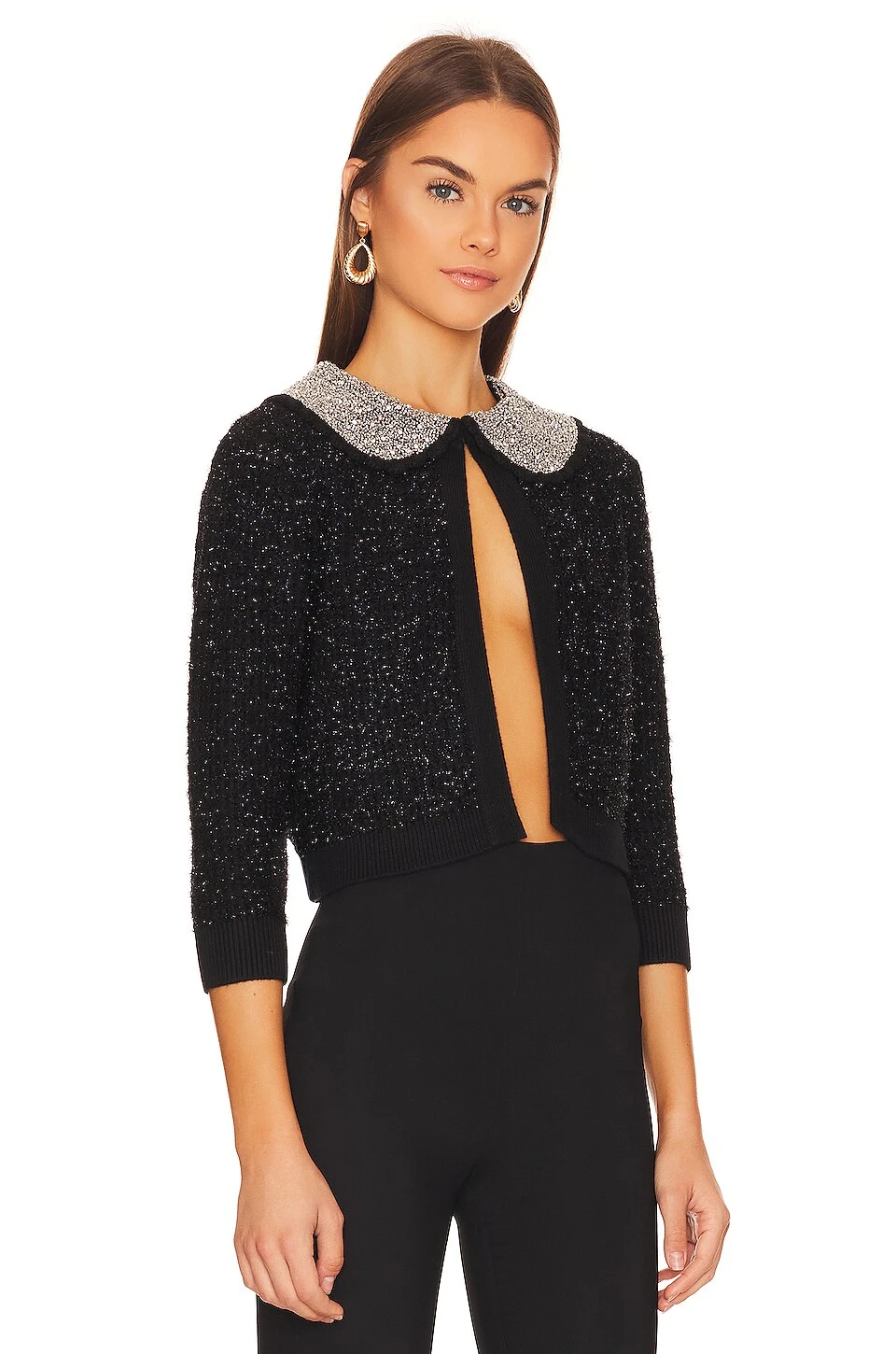 Alice + Olivia Akira Textured Cardigan Black Metallic 2 Alice + Olivia Akira Textured Cardigan Black Metallic - Image 2