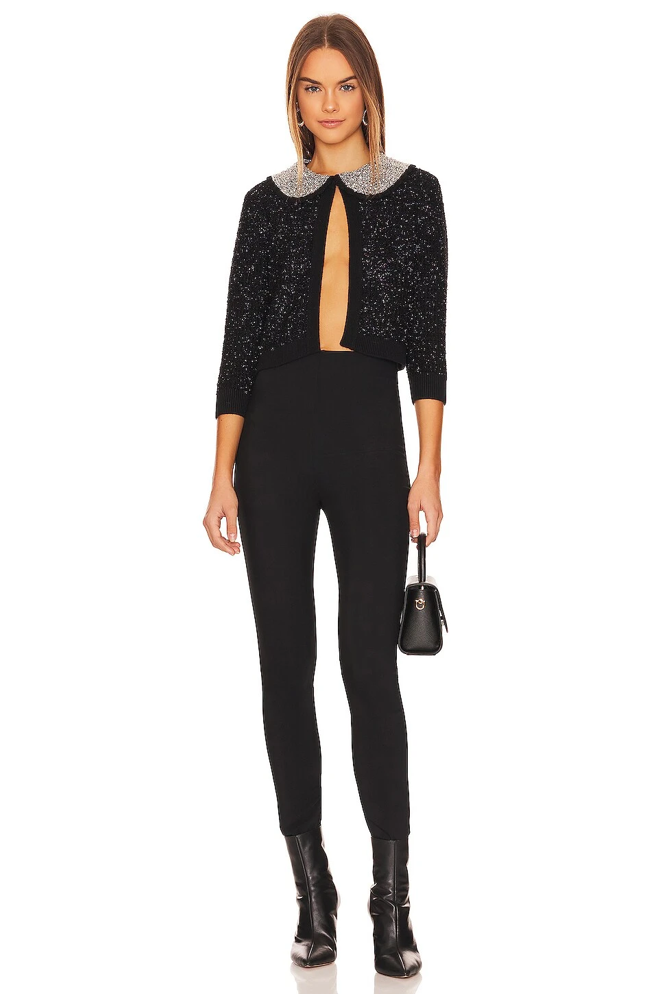 Alice + Olivia Akira Textured Cardigan Black Metallic 4 Alice + Olivia Akira Textured Cardigan Black Metallic - Image 4