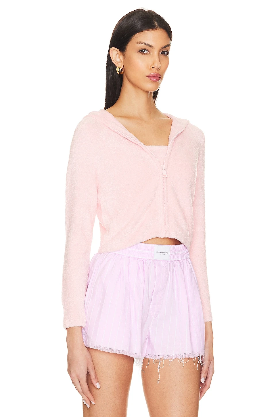 Alice + Olivia Lidell Crop Zip Up Hoodie Petal 3 Alice + Olivia Lidell Crop Zip Up Hoodie Petal - Image 3