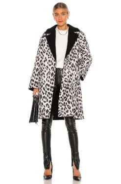 Alice + Olivia Tomiko Reversible Coat Royal Leopard Large Black & Black