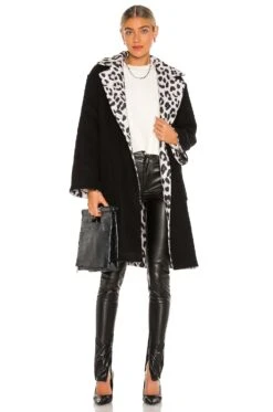 Alice + Olivia Tomiko Reversible Coat Royal Leopard Large Black & Black 7 Alice + Olivia Tomiko Reversible Coat Royal Leopard Large Black & Black -Alice + Olivia Shop ALI WO150 V3