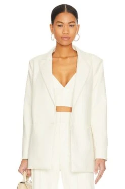 Alice + Olivia Justin Faux Leather Blazer Ecru
