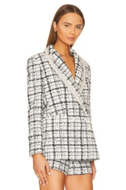 Alice + Olivia Justin Double Breasted Long Blazer Black & Off White -Alice + Olivia Shop ALI WO202 V3