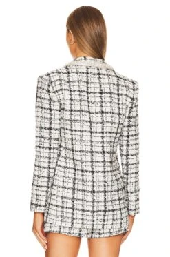 Alice + Olivia Justin Double Breasted Long Blazer Black & Off White -Alice + Olivia Shop ALI WO202 V4