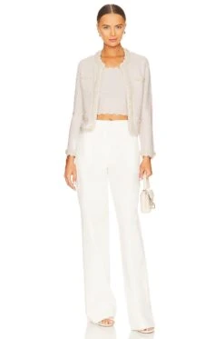 Alice + Olivia Noella Knit Jacket With Pearls Sand Marl & Pearl 8 Alice + Olivia Noella Knit Jacket With Pearls Sand Marl & Pearl -Alice + Olivia Shop ALI WO203 V4