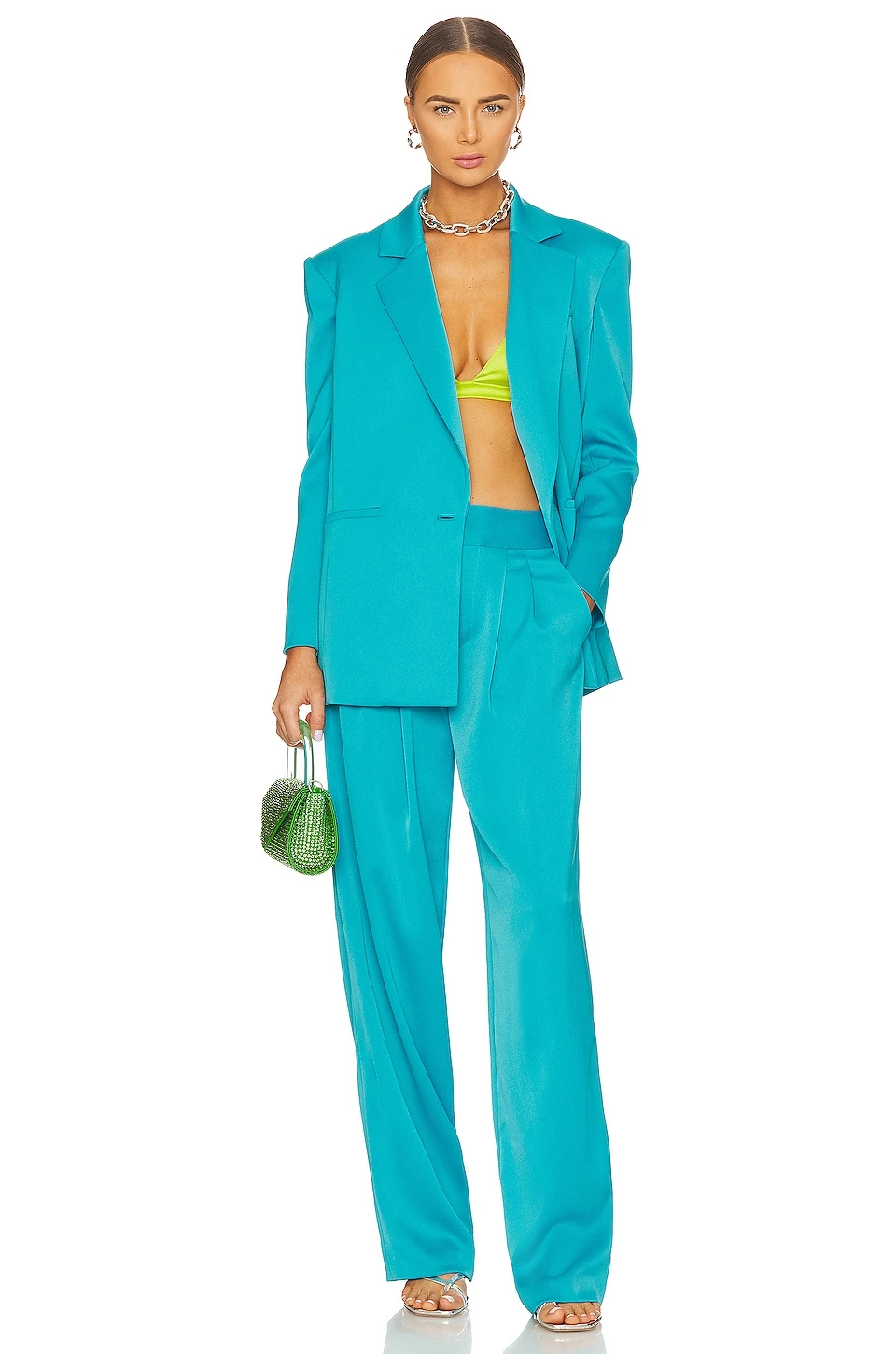 Alice + Olivia Shan Strong Shoulder Blazer Ocean Floor 5 Alice + Olivia Shan Strong Shoulder Blazer Ocean Floor - Image 5