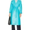Alice + Olivia Nevada Faux Leather Midi Trench Coat Ocean Floor