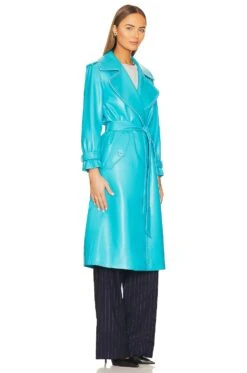 Alice + Olivia Nevada Faux Leather Midi Trench Coat Ocean Floor -Alice + Olivia Shop ALI WO205 V3
